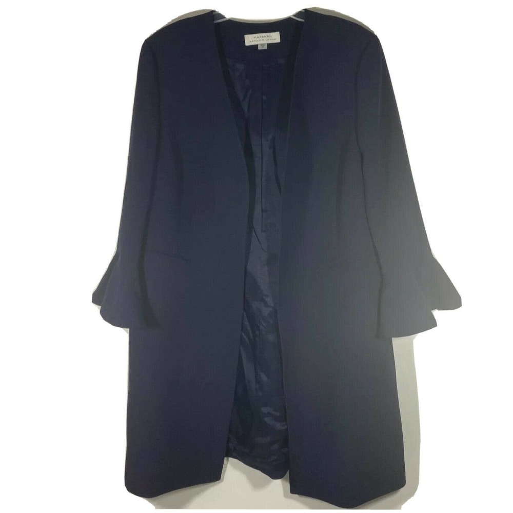 Tahari Size 18 Tulip Sleeve Open Front Blazer Blue